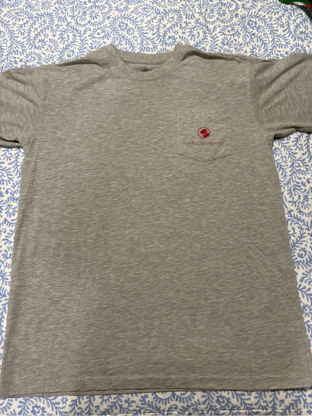 Southern Proper Heather Gray Short-Sleeve Pocket Tee with Red Logo